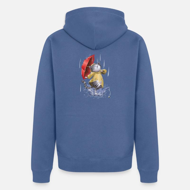 Chat en imperméable et parapluie - Veste à capuche bio Premium Unisexe - bleu pigeon