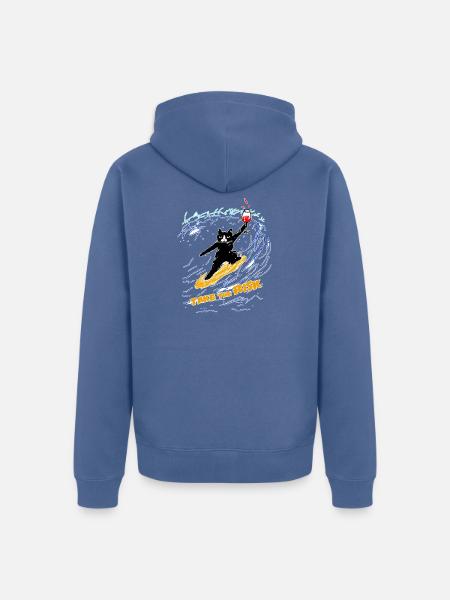 Motivierende Pixelkunst mit einer surfenden Katze - Unisex Premium Bio Zip Hoodie - Taubenblau
