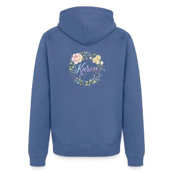 Pastel Flowers-Karen Wreath - Unisex Premium Organic Zip Hoodie - stone blue - Back - Nico (187cm)