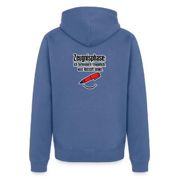 Lehrer Zeugnisphase Rotstift Humor Spruch Geschenk - Unisex Premium Organic Zip Hoodie - stone blue - Back - Nico (187cm)
