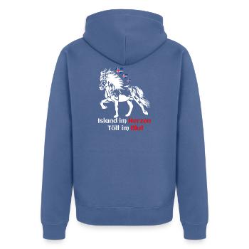 Island im Herzen Tölt im Blut - Islandpferdefans - Unisex Premium Bio Zip Hoodie - Taubenblau - Hinten - Nico (187cm)