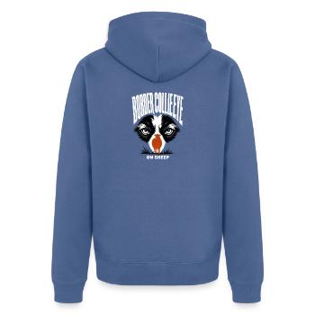 Cadeaux pour les Border Collies, Border Collie Regard sur les moutons - Veste à capuche bio Premium Unisexe - bleu pigeon - Dos - Nico (187cm)