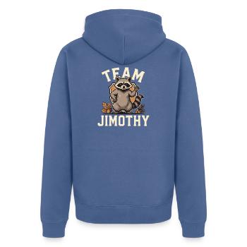 Team Jimothy Chemise drôle de raton laveur qui agite des déchets mignons - Veste à capuche bio Premium Unisexe - bleu pigeon - Dos - Nico (187cm)
