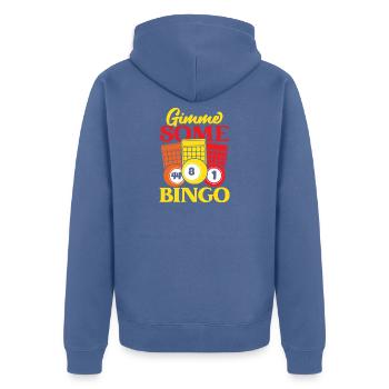 Partie de bingo Donnez-moi un peu de bingo - Veste à capuche bio Premium Unisexe - bleu pigeon - Dos - Nico (187cm)