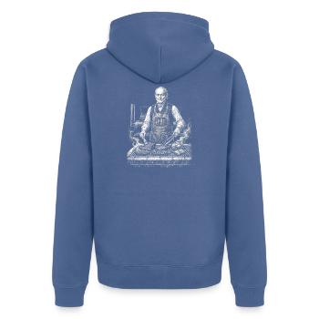 John Quincy Adams beim BBQ Grillen - Unisex Premium Bio Zip Hoodie - Taubenblau - Hinten - Nico (187cm)