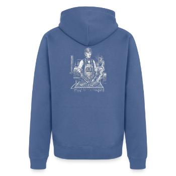 John Tyler beim BBQ-Grillen - Unisex Premium Bio Zip Hoodie - Taubenblau - Hinten - Nico (187cm)