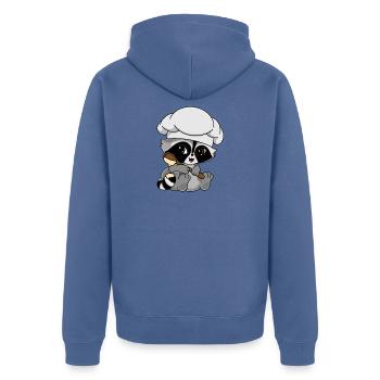 Snuggles der Waschbär als Bäcker - Unisex Premium Bio Zip Hoodie - Taubenblau - Hinten - Nico (187cm)
