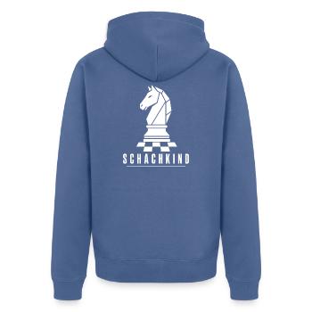Schachkind – Schach Spieler Springer Motiv Vektor - Unisex Premium Bio Zip Hoodie - Taubenblau - Hinten - Nico (187cm)
