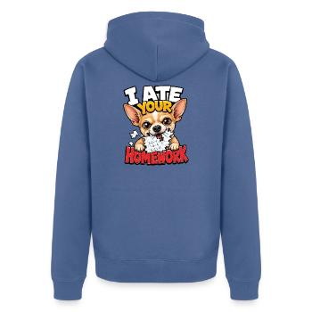 Chihuahua - Unisex Premium Bio Zip Hoodie - Taubenblau - Hinten - Nico (187cm)