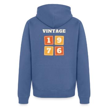 Vintage 1976 Retro Jahrgang 50. Geburtstag Geschen - Unisex Premium Bio Zip Hoodie - Taubenblau - Hinten - Nico (187cm)