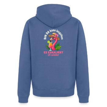 Flamingo Party Es Eskaliert eh wieder Mädelsabend - Unisex Premium Bio Zip Hoodie - Taubenblau - Hinten - Nico (187cm)