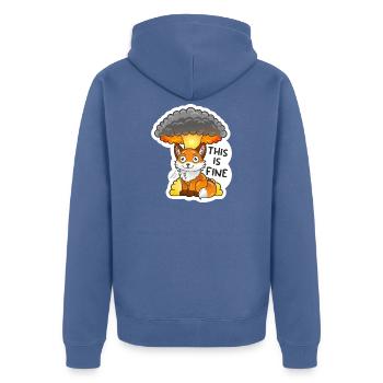 Fox, This is fine, Meme, Explosion - Unisex Premium Organic Zip Hoodie - stone blue - Back - Nico (187cm)