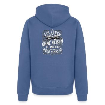 Reisen Liebhaber - Unisex Premium Bio Zip Hoodie - Taubenblau - Hinten - Nico (187cm)