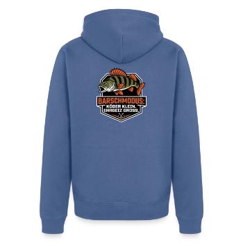 Barschmodus – Barschangler Raubfisch Spruch - Unisex Premium Bio Zip Hoodie - Taubenblau - Hinten - Nico (187cm)