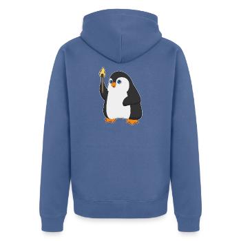 Pinguin Fackel - Unisex Premium Bio Zip Hoodie - Taubenblau - Hinten - Nico (187cm)