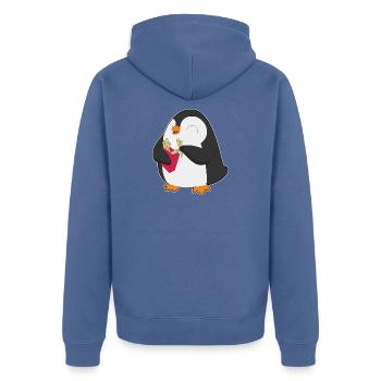 Penguin French fries - Unisex Premium Organic Zip Hoodie - stone blue - Back - Nico (187cm)