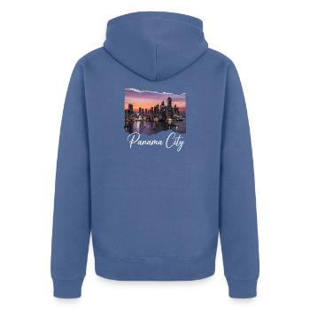 Panama City Skyline Sunset - Unisex Premium Organic Zip Hoodie - stone blue - Back - Nico (187cm)
