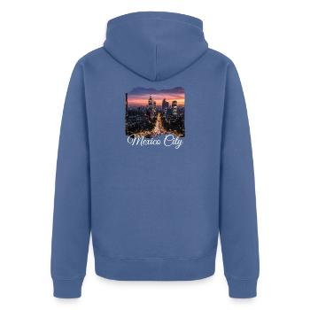 Mexico City Night Skyline - Unisex Premium Organic Zip Hoodie - stone blue - Back - Nico (187cm)