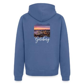Göteborg Skyline Sonnenuntergang - Unisex Premium Bio Zip Hoodie - Taubenblau - Hinten - Nico (187cm)