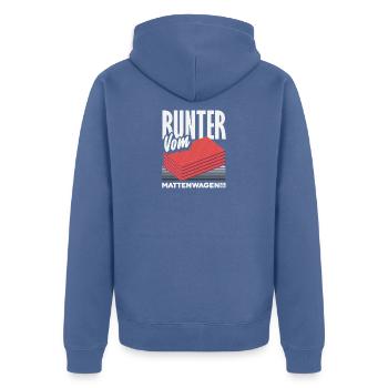 Runter Vom Mattenwagen - Unisex Premium Bio Zip Hoodie - Taubenblau - Hinten - Nico (187cm)