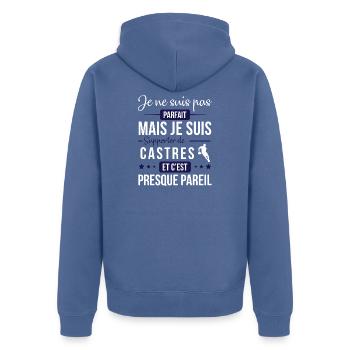 Je Ne Suis Pas Parfait Mais Je Suis Supporter D... - Veste à capuche bio Premium Unisexe - bleu pigeon - Dos - Nico (187cm)