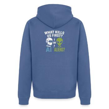 IA ou extraterrestres – lequel nous attrapera en premier ? - Veste à capuche bio Premium Unisexe - bleu pigeon - Dos - Nico (187cm)