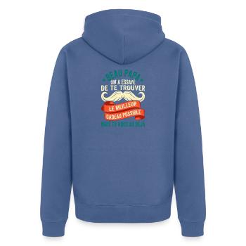 Cadeau Humour Beau Papa Rétro - Veste à capuche bio Premium Unisexe - bleu pigeon - Dos - Nico (187cm)
