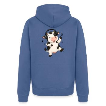 La vache danse sur la ferme de la ferme de la musique - Veste à capuche bio Premium Unisexe - bleu pigeon - Dos - Nico (187cm)