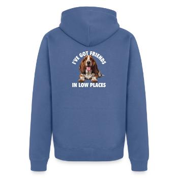 Friends In Low Places - Basset Hound Dog Dad - Unisex Premium Organic Zip Hoodie - stone blue - Back - Nico (187cm)