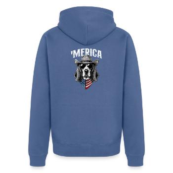 Merica Basset Hound - Patriotic Dog Mom Dad - Unisex Premium Organic Zip Hoodie - stone blue - Back - Nico (187cm)