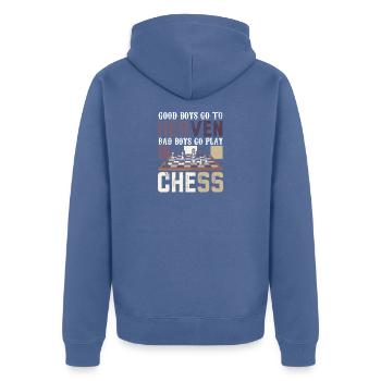 Schach Schachspieler Schachbrett - Unisex Premium Bio Zip Hoodie - Taubenblau - Hinten - Nico (187cm)