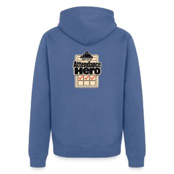 Klassenlehrerin Geschenkanwesenheit Held erster Tag - Unisex Premium Bio Zip Hoodie - Taubenblau - Hinten - Nico (187cm)