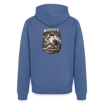 Rough Salty Free North Sea Seagull Lighthouse - Unisex Premium Bio Zip Hoodie - Taubenblau - Hinten - Nico (187cm)