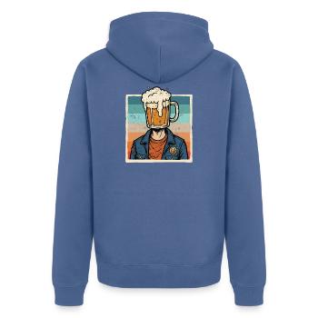  Vintage Bier, Bierliebhaber, Bier-saufen Kopf, - Unisex Premium Bio Zip Hoodie - Taubenblau - Hinten - Nico (187cm)