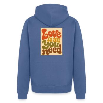 Psychedelische Liebestypografie - Unisex Premium Bio Zip Hoodie - Taubenblau - Hinten - Nico (187cm)