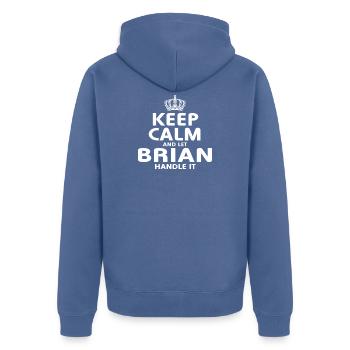 BRIAN: Regeln Sie es - Unisex Premium Bio Zip Hoodie - Taubenblau - Hinten - Nico (187cm)