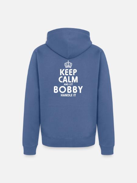 BOBBY: Kümmer dich darum. - Unisex Premium Bio Zip Hoodie - Taubenblau