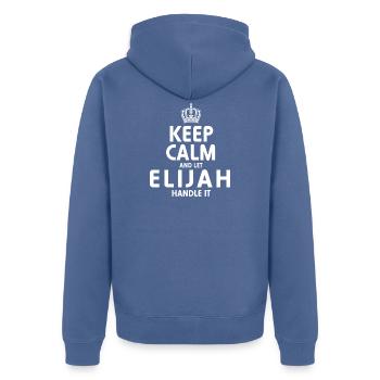 ELIJAH, regel das. - Unisex Premium Bio Zip Hoodie - Taubenblau - Hinten - Nico (187cm)