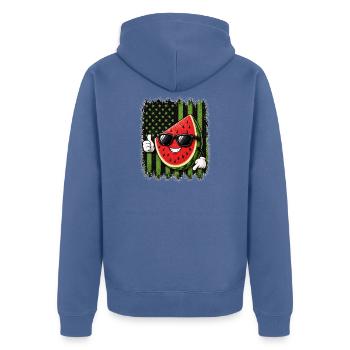 Wassermelone USA Amerikanische Flagge Sonnenbrille - Unisex Premium Bio Zip Hoodie - Taubenblau - Hinten - Nico (187cm)