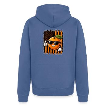 Mandarine USA Amerikanische Flagge Sonnenbrille - Unisex Premium Bio Zip Hoodie - Taubenblau - Hinten - Nico (187cm)