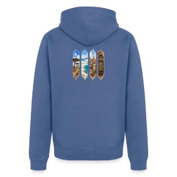 Jemen Travel – Socotra & Architektur Motiv - Unisex Premium Bio Zip Hoodie - Taubenblau - Hinten - Nico (187cm)