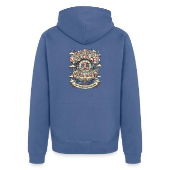 Biergarten im Himmel - Unisex Premium Bio Zip Hoodie - Taubenblau - Hinten - Nico (187cm)