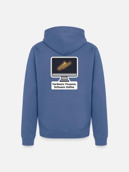 Posaune Hardware Kaffee IT Shirt - Unisex Premium Bio Zip Hoodie - Taubenblau
