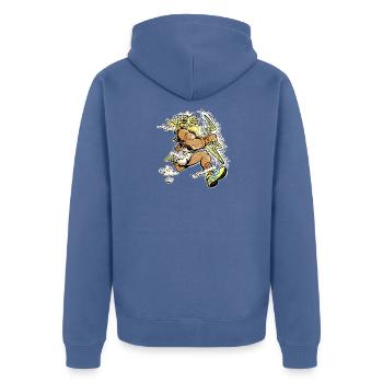 Zeus-Läufer - Unisex Premium Bio Zip Hoodie - Taubenblau - Hinten - Nico (187cm)