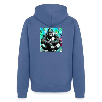 Gorilla - Unisex Premium Bio Zip Hoodie - Taubenblau - Hinten - Nico (187cm)