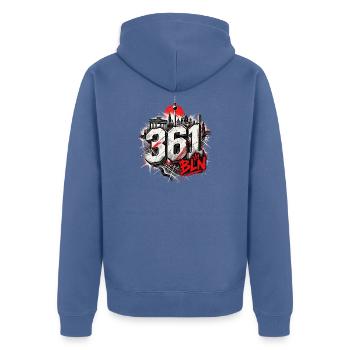 Berlin 361 BLN – Graffiti Skyline - Unisex Premium Bio Zip Hoodie - Taubenblau - Hinten - Nico (187cm)