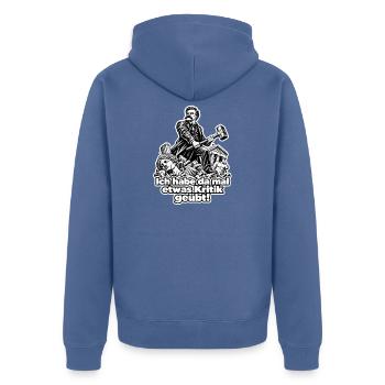 Kritik mit dem Hammer - Unisex Premium Bio Zip Hoodie - Taubenblau - Hinten - Nico (187cm)