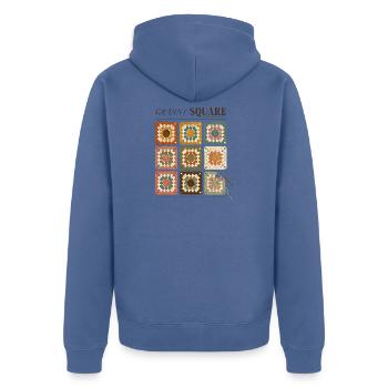 Granny Square Häkelmuster Bunte Wolle - Unisex Premium Bio Zip Hoodie - Taubenblau - Hinten - Nico (187cm)