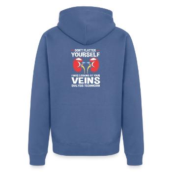 Dialyse-Techniker - Unisex Premium Bio Zip Hoodie - Taubenblau - Hinten - Nico (187cm)