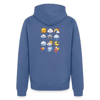 Kawaii Wetter | Sonne, Regen & Gewitter - Unisex Premium Bio Zip Hoodie - Taubenblau - Hinten - Nico (187cm)